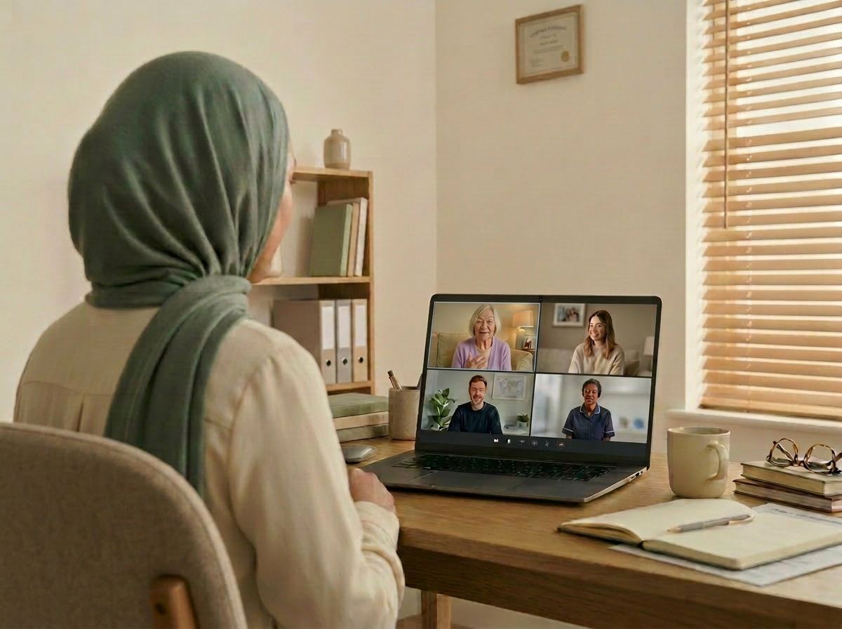 A remote video assessment underway on a laptop at home